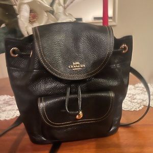 Coach black leather backpack.  New without tags.